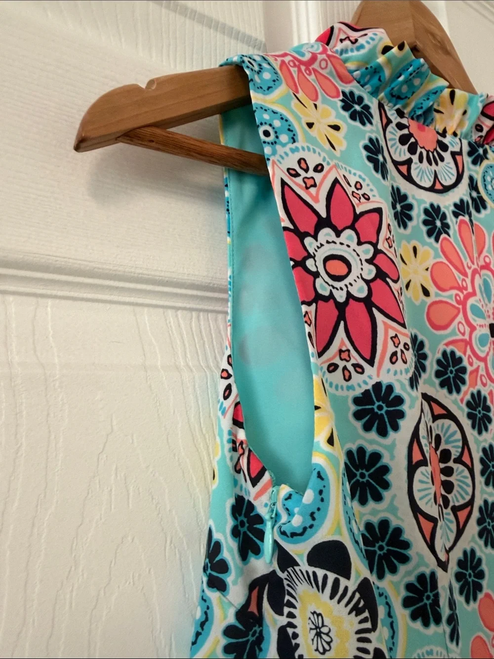 Carter's Aqua Floral Sleeveless Shift Dress with Coral and Navy Accents - Picture 8 of 17